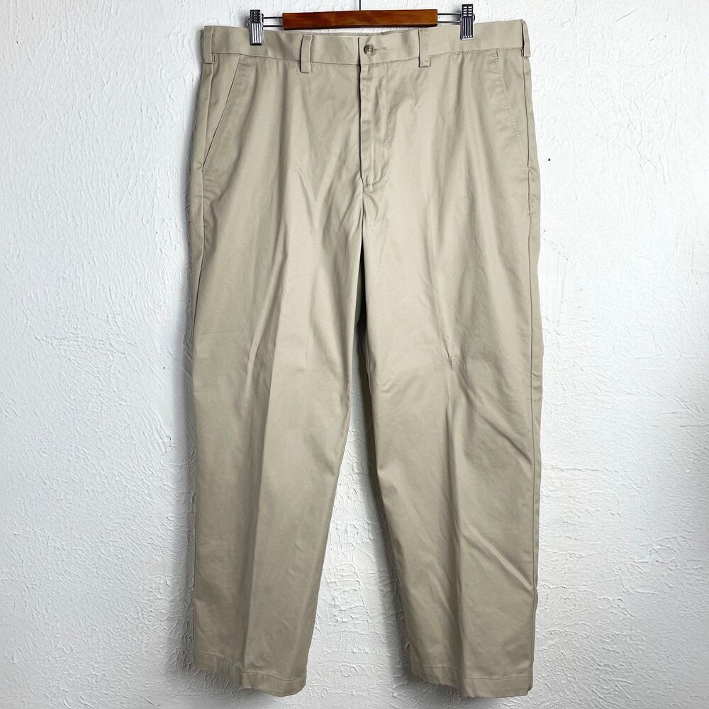 George Men's Khaki Chino Pants 38x29 Barley Flat Front Stretch Cotton Blend